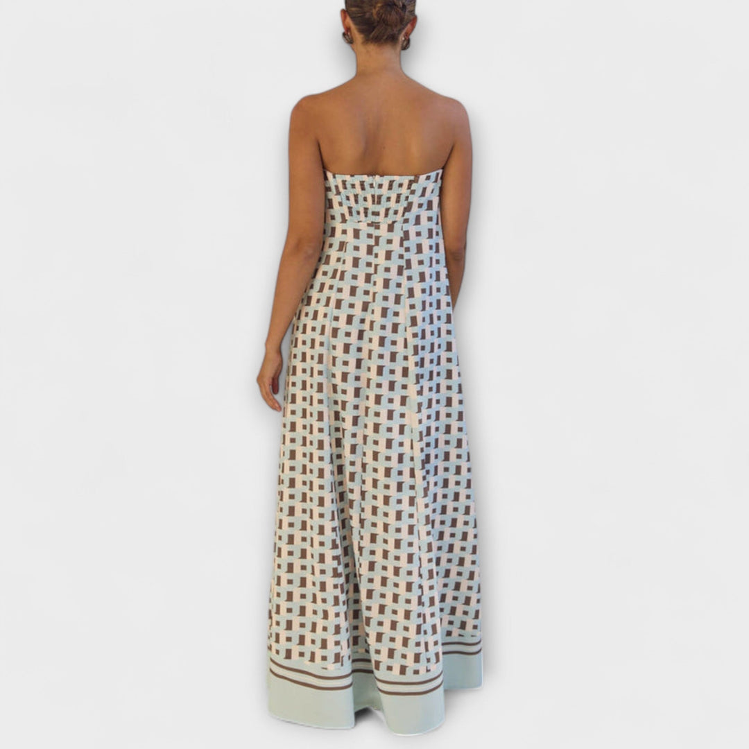 Hazel - Unique Geometric Off-Shoulder Maxi Dress
