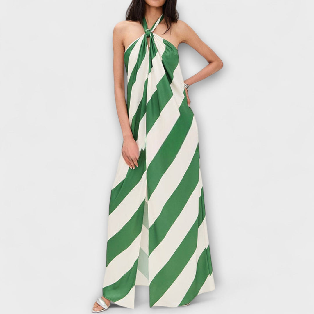 Marlowe - Striped Pattern Halter Backless Maxi Dress