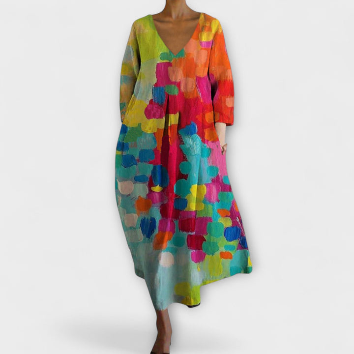 Fiona - Long, Colorful Dress with V-Neck