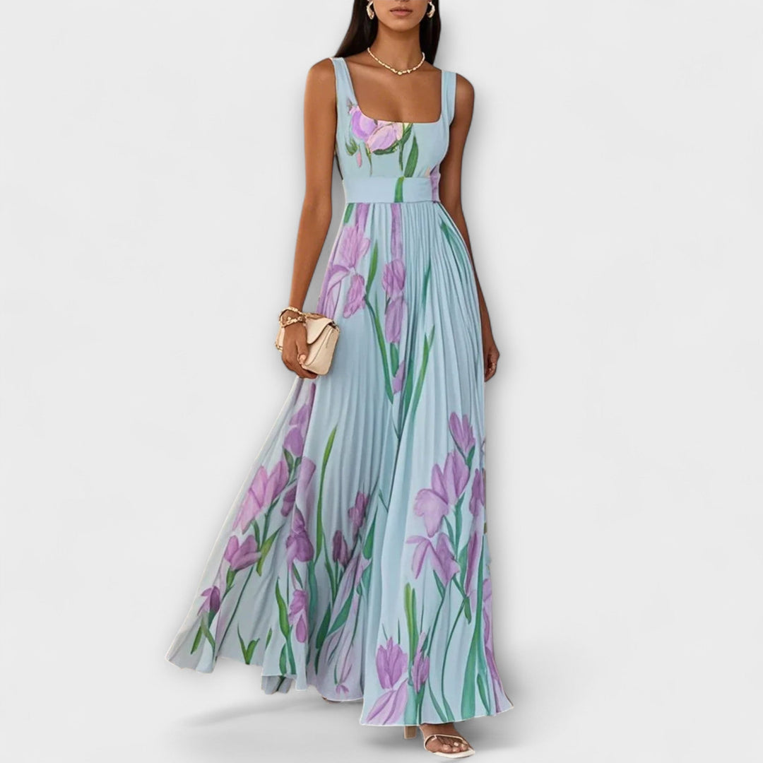 Folded Floral Chiffon Maxi Dress