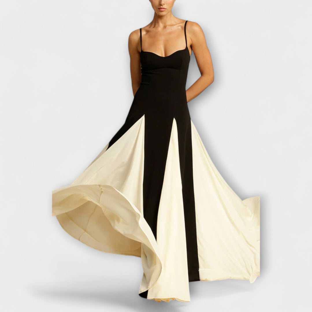 Ember - Classic Elegance A-Line Maxi Dress with Tulle Panels