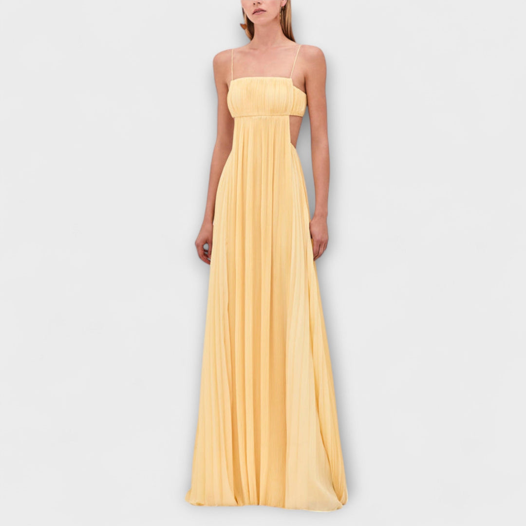 Mireille - Chic Pleated Cutout Flowing Maxi Dress